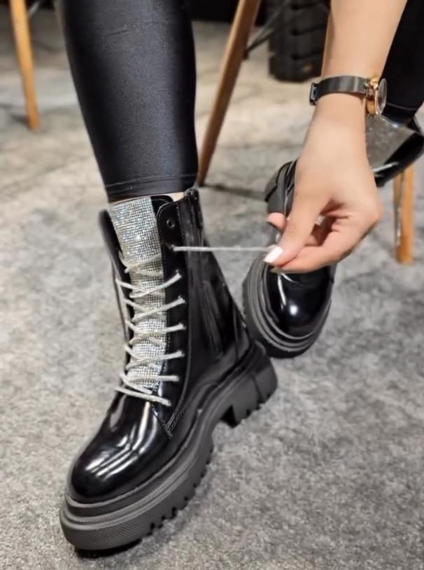 Autumnandwinterfashionthick-soleddiamondchainboots