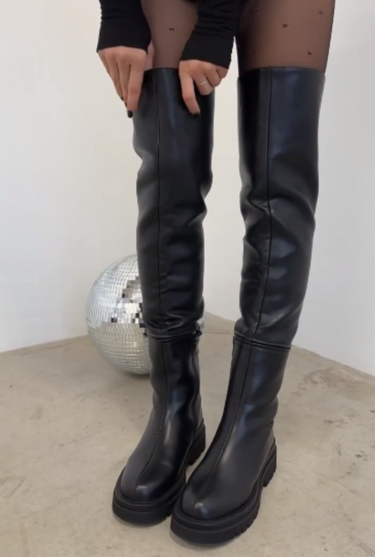 Zippered pull-on knee boots