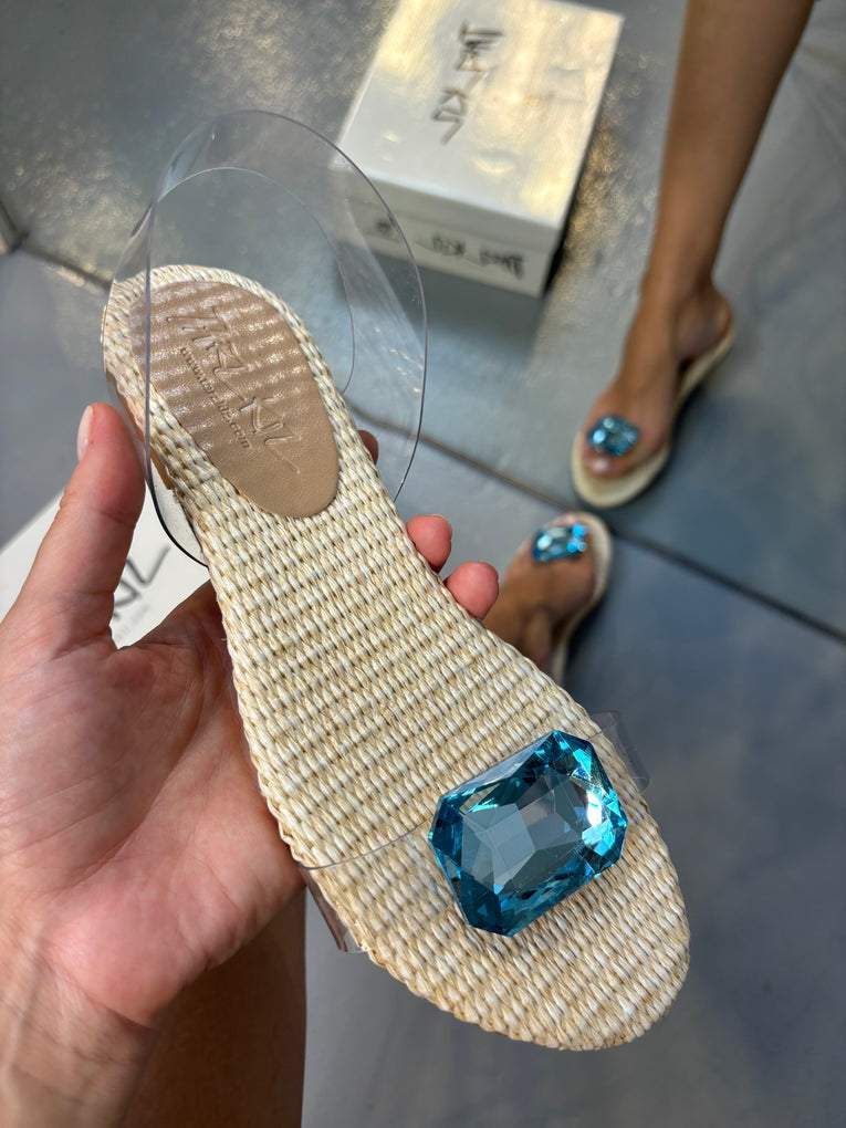 ADIAN WICKER BLUE CRYSTAL SANDAL