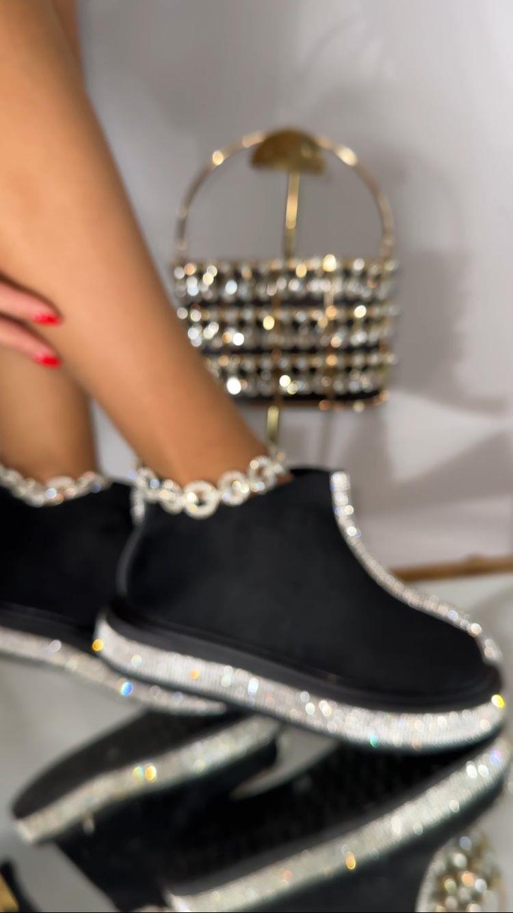 Rhinestone fur integrated snow boots