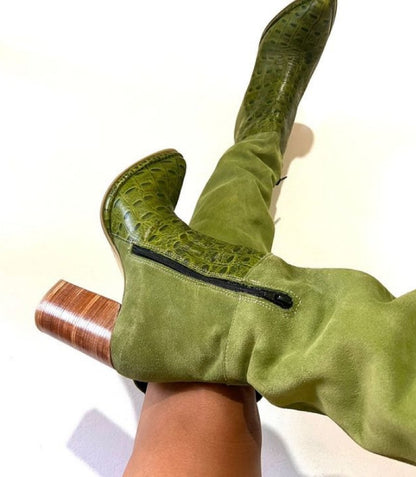 Green suede splicing fashion boots