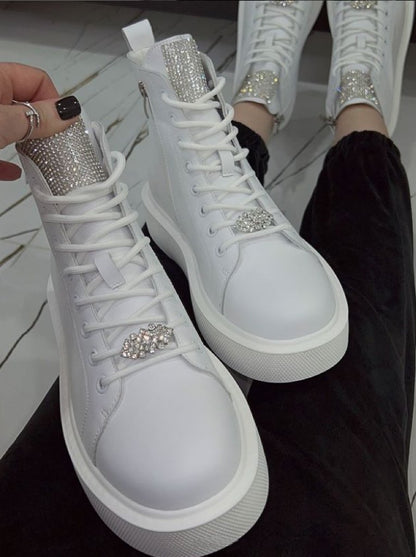 White rhinestone custom martin boots