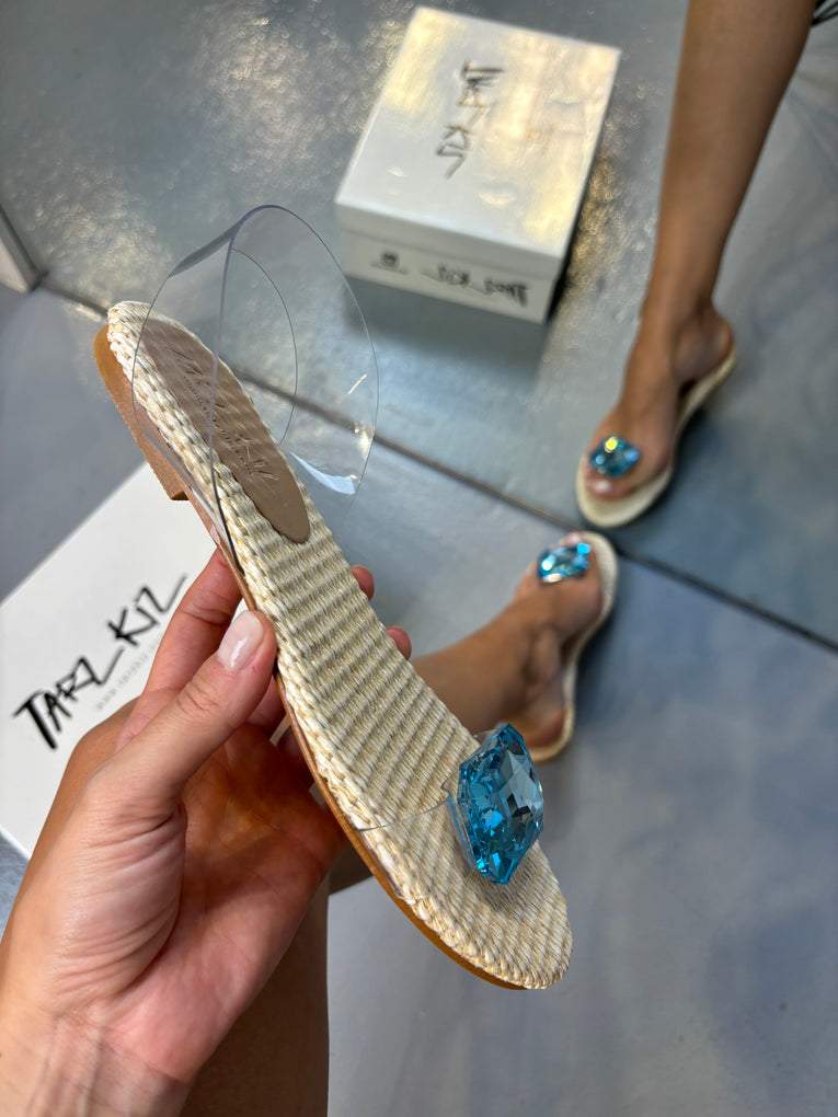 ADIAN WICKER BLUE CRYSTAL SANDAL