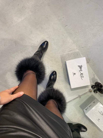 Furry black stylish long boots