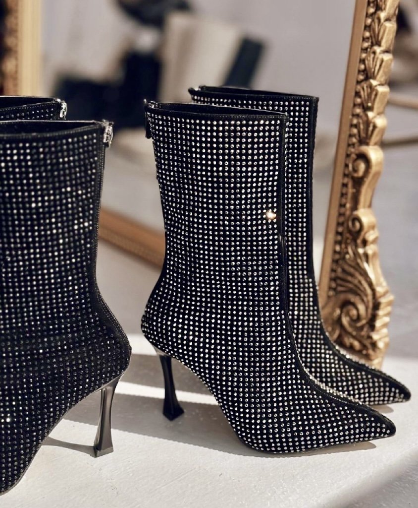 Sparkling rhinestone high heel boots