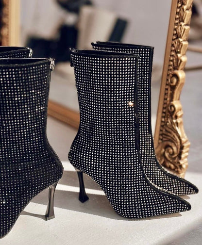 Sparkling rhinestone high heel boots