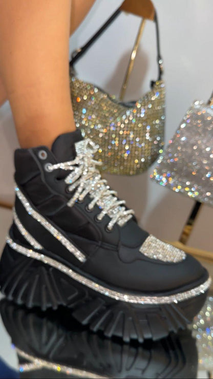 Thick-soled rhinestone casual sneakers