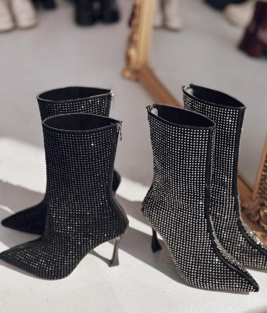 Sparkling rhinestone high heel boots