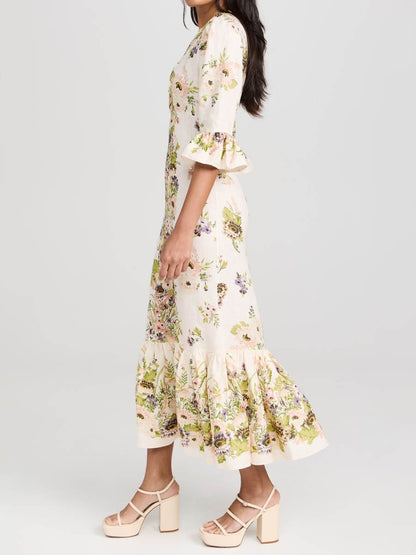 Printed Frill Sleeve Dress