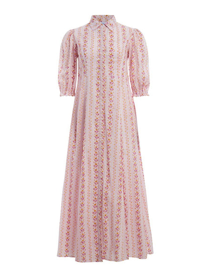 Puff Sleeve Printed Loose Maxi Dress