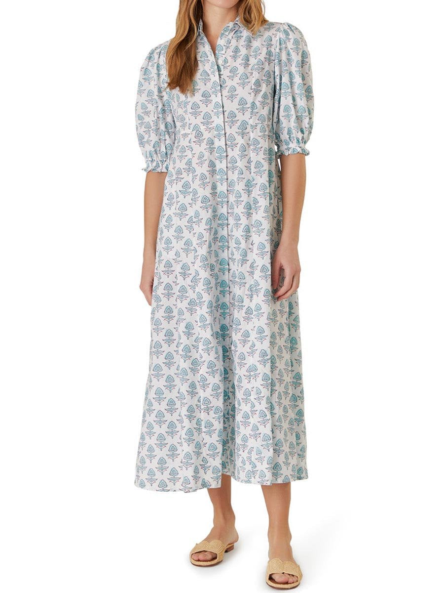 Puff Sleeve Printed Loose Maxi Dress