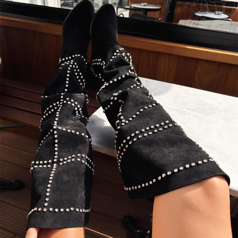 Rhinestone Sparkle Suede Crystal Stone Boots