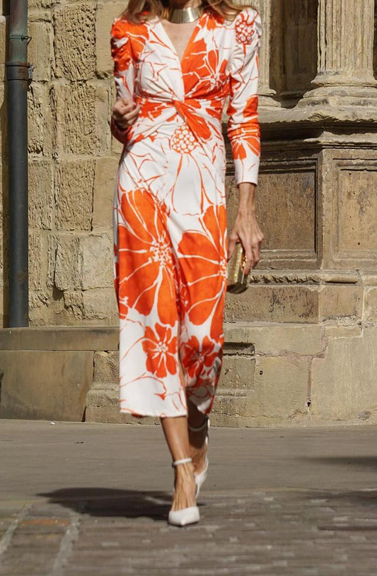 Fashion print waist-length dress