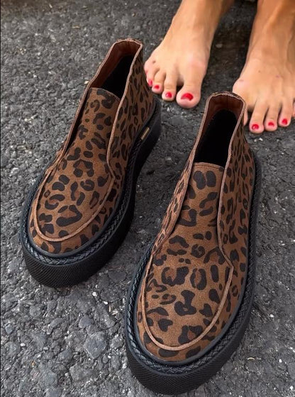 Leopard print fashion flat short boots