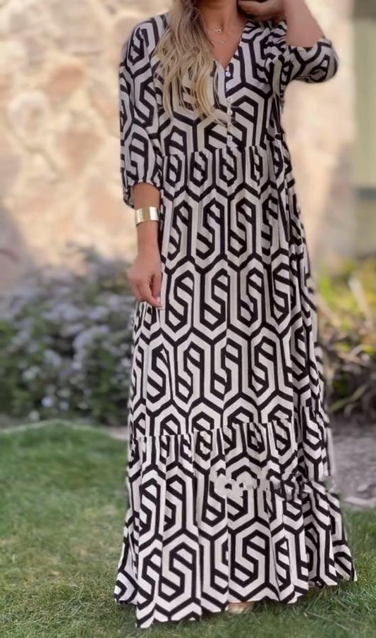 Button geometric Bohemian dress