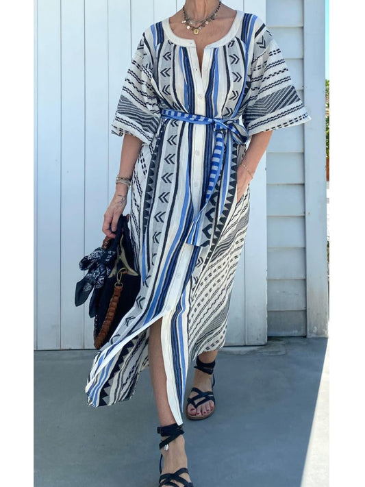 Blue Boho Style Midi Dress