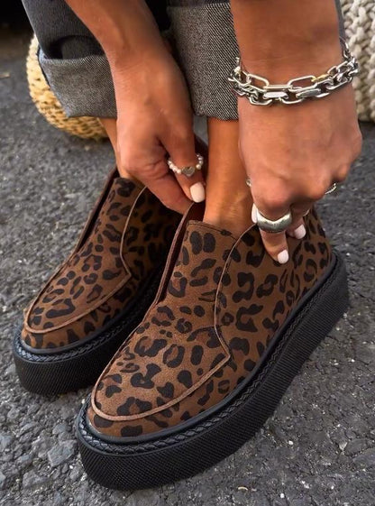 Leopard print fashion flat short boots