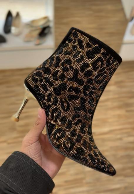 Leopard print rhinestone high heels