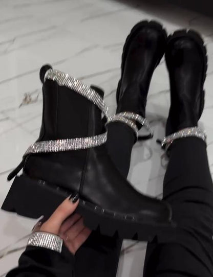 Silver rhinestone martin boots