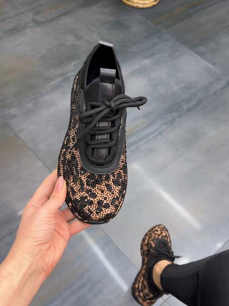 Leopard print rhinestone sneakers