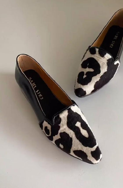 Leopard print flat-bottomed shallow-mouth pointed small leather shoes