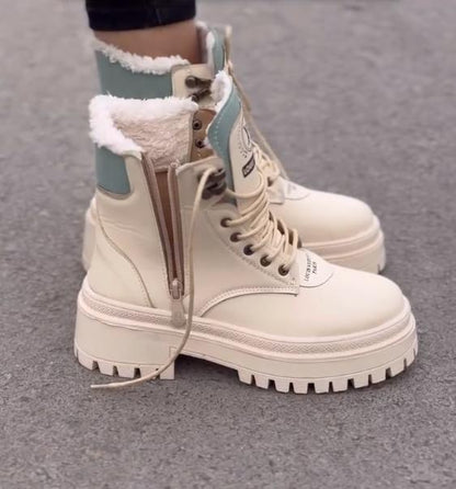 White Fashion Side Zipper Cotton Boots