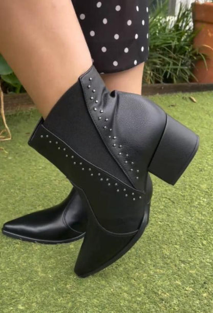 Soft leather studded short boots