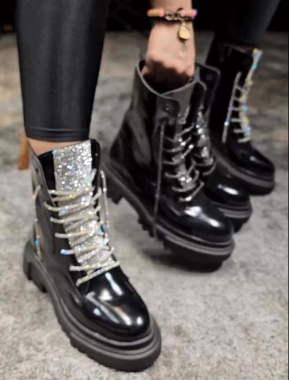 Autumn and winter fashion thick-soled diamond chain boots