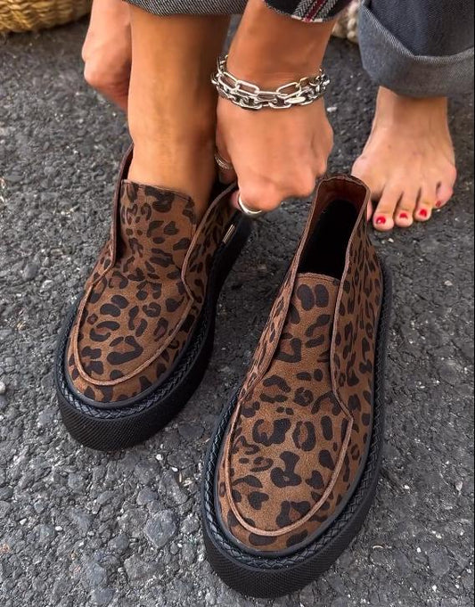 Leopard print fashion flat short boots