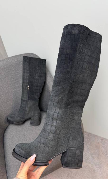 Charcoal crocodile pattern boots