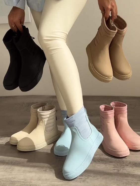 Fashion solid color round toe boots