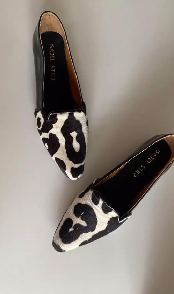 Leopard print flat-bottomed shallow-mouth pointed small leather shoes