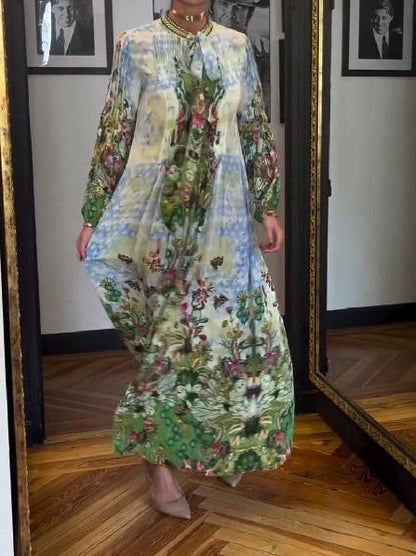 Fashion flower collar long sleeve dress