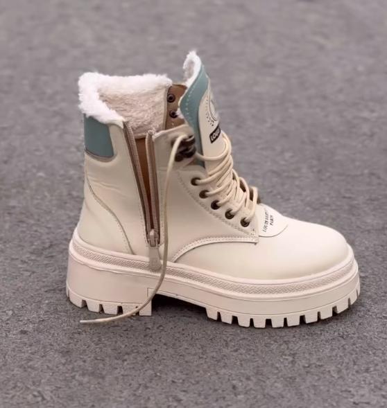 White Fashion Side Zipper Cotton Boots