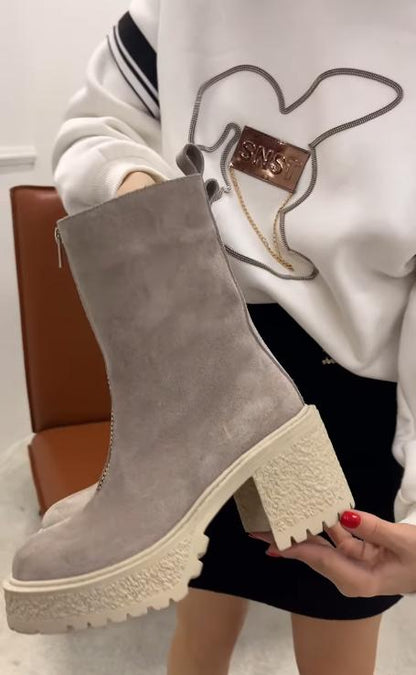 Suede Zippered Fashion Ankle Boots