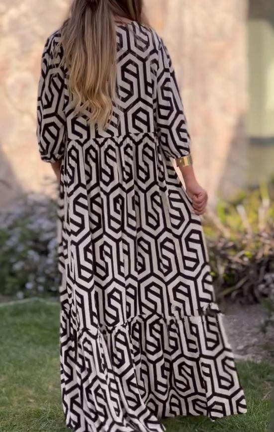 Button geometric Bohemian dress