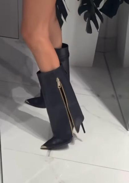 Pointed toe zippered mid-calf boots