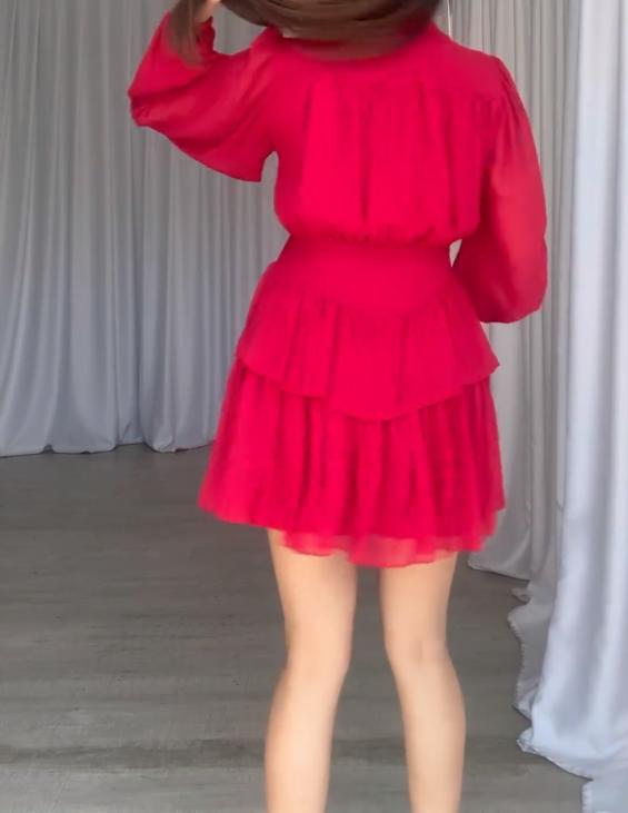 Lantern sleeve fashion gauze waist dress skirt