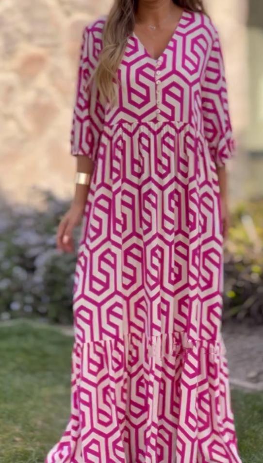 Button geometric Bohemian dress