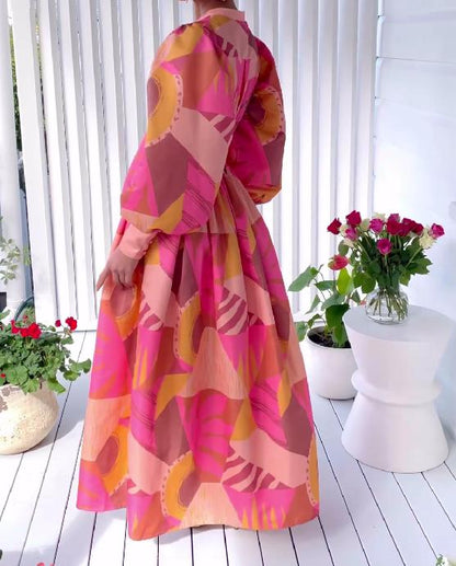 Fashion printed lantern sleeve dress