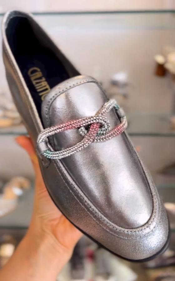 Colorful rhinestone chain loafers