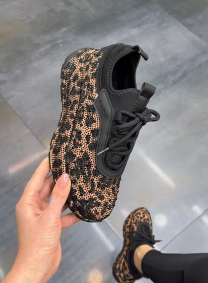 Leopard print rhinestone sneakers