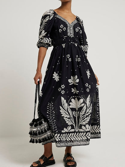 Puff Sleeve Floral Summer Midi Dress