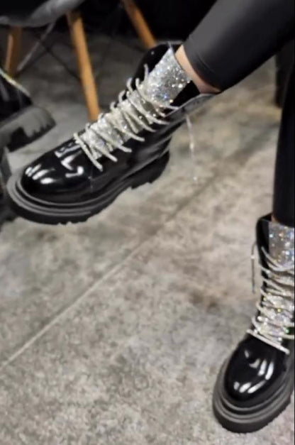 Autumn and winter fashion thick-soled diamond chain boots