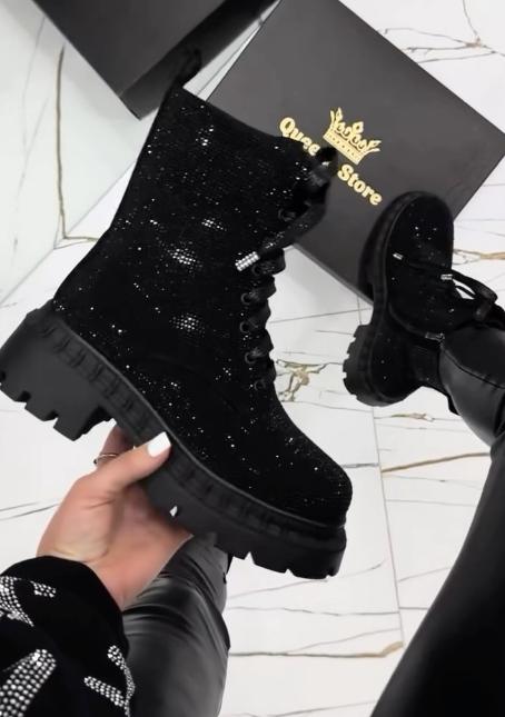 Rhinestone straps non-slip sole Martin boots