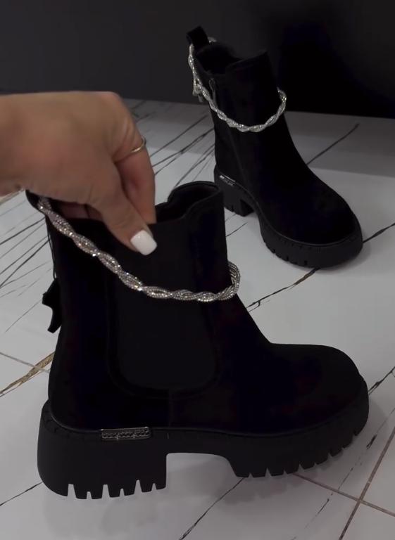 Rhinestone chain stretch boots