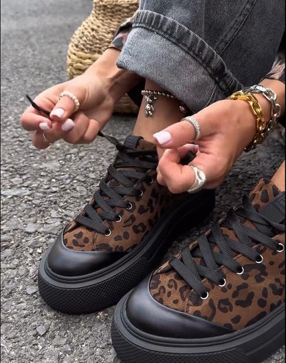 Leopard print canvas casual shoes