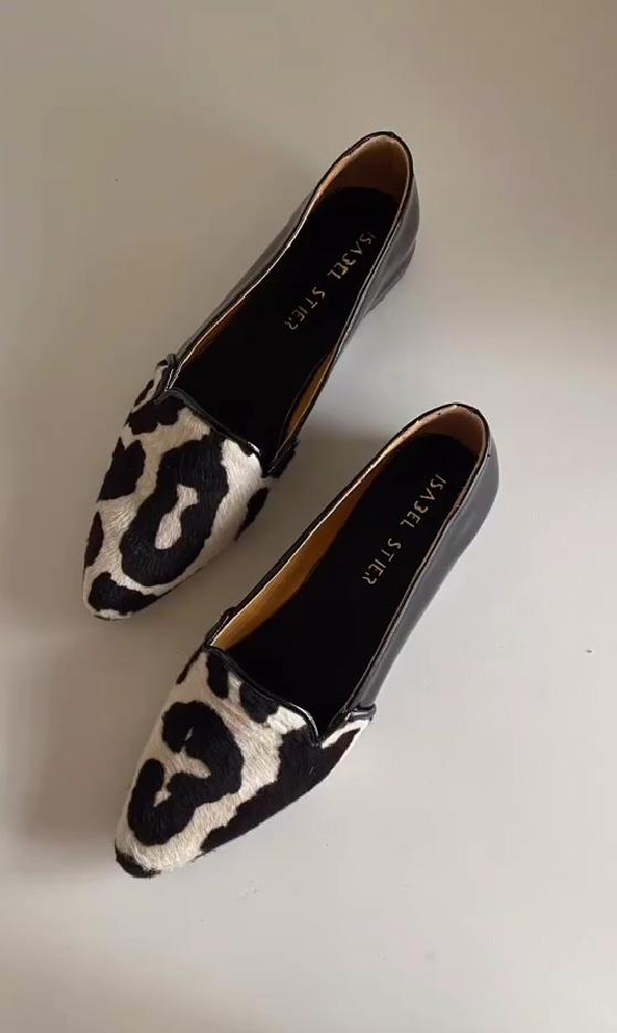 Leopard print flat-bottomed shallow-mouth pointed small leather shoes