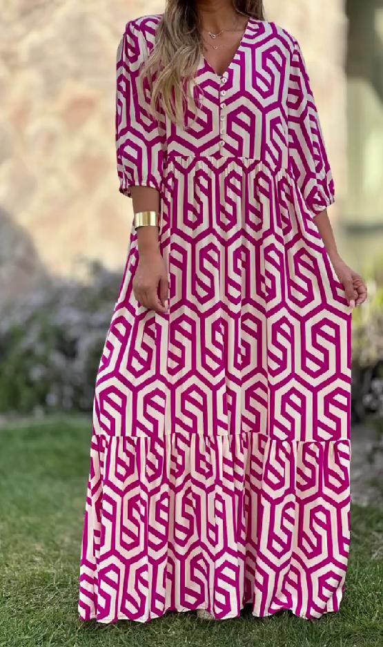 Button geometric Bohemian dress