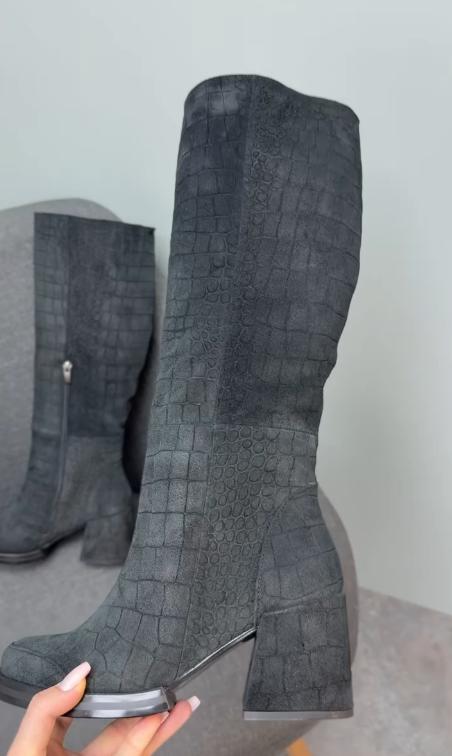 Charcoal crocodile pattern boots